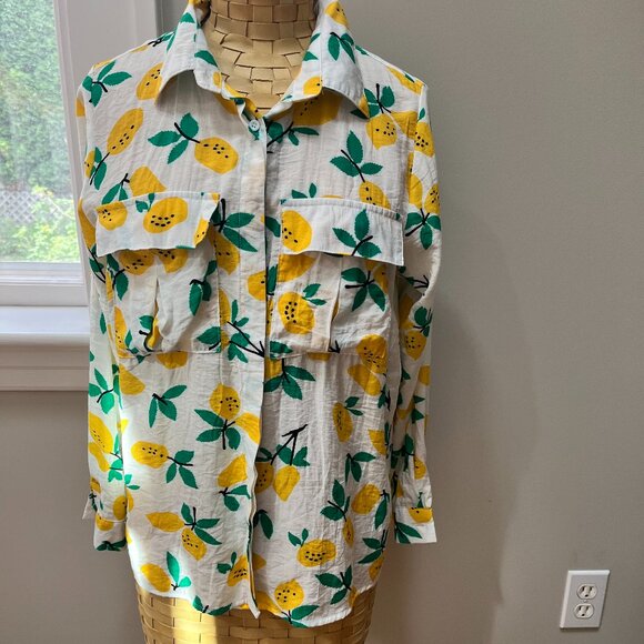 NWOT Lemon Print Papillon Blouse, Size Small - Picture 1 of 3